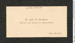 Nachlass Franz Steindachner, Visitenkarte von E. Snethlage an Franz Steindachner, Inv.Nr. 495.04, Seite 1